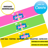 Peppa pig, editable template, Canva editable instant digital download, chip bag, topper, label