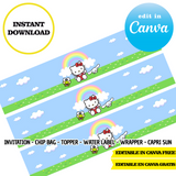 Kit editable para fiesta de Hello Kitty: plantillas de Canva (bolsas para papas fritas, etiquetas y más)