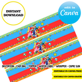 Super Mario, Canva Templates, Invitation, Chip Bags, Labels, Capri sun, Toppers