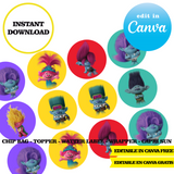 Trolls, editable template, Canva editable instant digital download, chip bag, topper, label