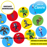 Spidey and His Amazing Friends, editable template, Canva editable instant digital download, chip bag, topper, label, capri sun