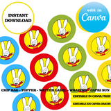 Simon Super Rabbit, editable template, Canva editable instant digital download, chip bag, topper, label,