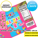 Pool party, editable template, CANVA