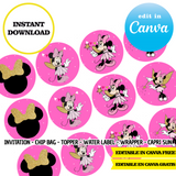 Minnie fairy, editable template, Canva editable instant digital download, chip bag, topper, label