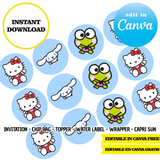 Kit editable para fiesta de Hello Kitty: plantillas de Canva (bolsas para papas fritas, etiquetas y más)