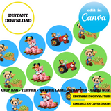 Mickey Farm, editable template, Canva editable instant digital download, chip bag, topper, label