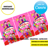 Biper y sus amigos, editable template, Canva editable instant digital download, chip bag, topper, label