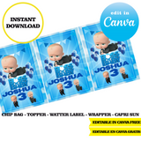 Baby Boss, editable template, Canva editable instant digital download, chip bag, topper, label