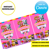 Paw patrol, editable template, Canva editable instant digital download, chip bag, topper, label