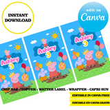 Peppa pig, editable template, Canva editable instant digital download, chip bag, topper, label