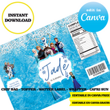 Frozen, editable template, Canva editable instant digital download, chip bag, topper, label