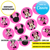Minnie Mouse, editable template, Canva editable instant digital download, chip bag, topper, label