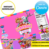 Paw patrol, editable template, Canva editable instant digital download, chip bag, topper, label