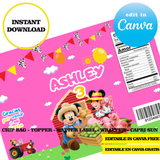 Mickey Farm, editable template, Canva editable instant digital download, chip bag, topper, label