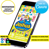 Pororo editable template, Canva editable instant digital download, PDF invitation