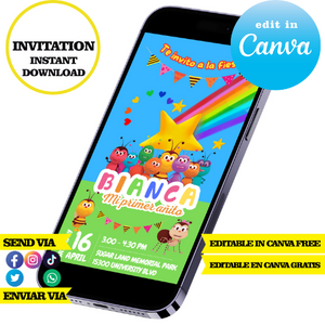 Bichikids, editable template, Canva editable instant digital download, PDF invitation