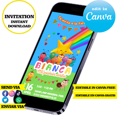 Bichikids, editable template, Canva editable instant digital download, PDF invitation