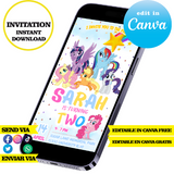 My Little Pony editable template, Canva editable instant digital download, PDF invitation