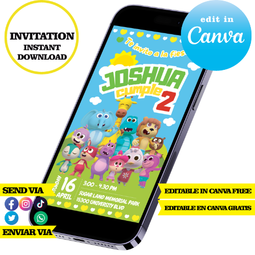 Los Animales del Zoo editable template, Canva editable instant digital download, PDF invitation