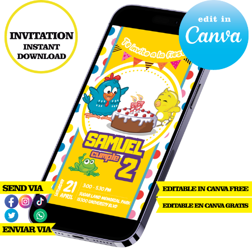 La Gallina Pintadita editable template, Canva editable instant digital download, PDF invitation