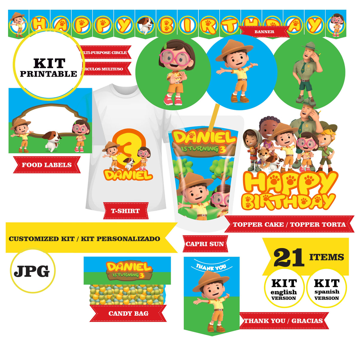 Leo the Wildlife Ranger, printable kit, 21 pieces, JPG - – Phigraphic