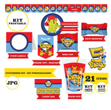 Pokemon - Pikachu, printable kit, 21 pieces, JPG - red and blue