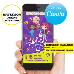 Polly Pocket, editable template, Canva editable instant digital download, PDF invitation