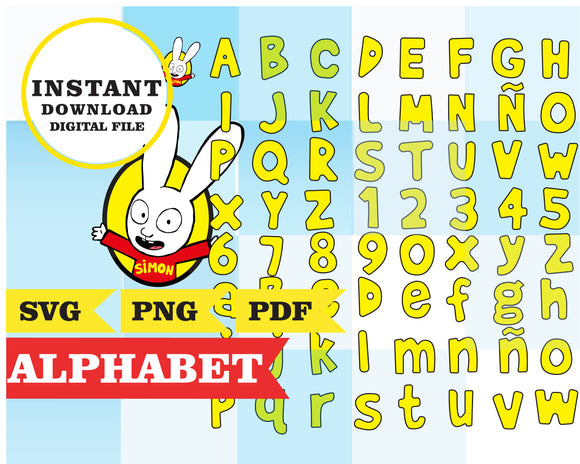 Simon The Rabbit Invitation Simon Super Rabbit, alphabet, PNG, SVG, PDF files – Phigraphic