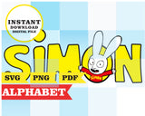 Simon Super Rabbit, alphabet, PNG, SVG, PDF files