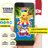 Pikachu, pool party, Animated video Invitation