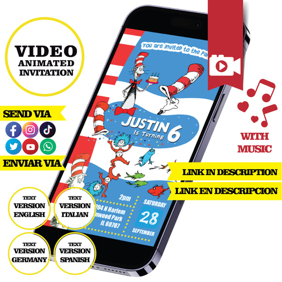 The cat in the hat, animated video invitation