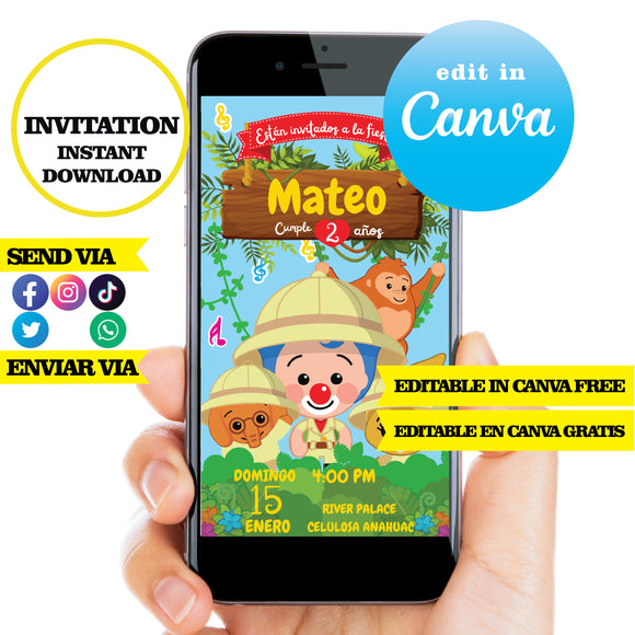 Plim plim Safari, editable template, Canva editable instant digital download, PDF invitation