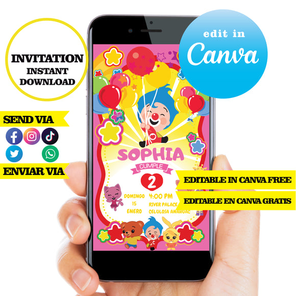 Plim plim pink, editable template, Canva editable instant digital download, PDF invitation