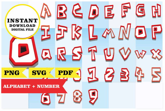 ROBLOX alphabet, SVG, PNG, PDF files