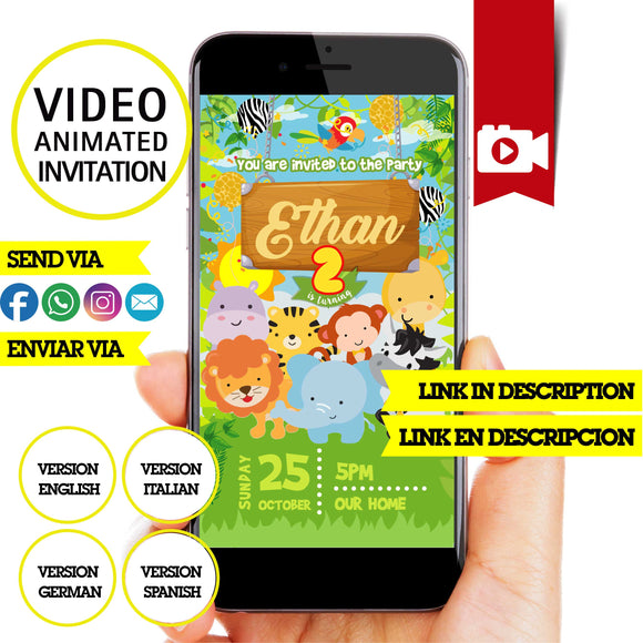 Jungle, Animated video Invitation, Jungle animal Video