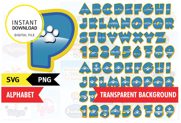 Paw patrol alphabet, SVG, PNG files