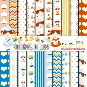 Cocinera, cupcake papeles digitales, 20 patrones para scrapbook, SVG VECTOR, JPG 300 dpi alta calidad de imagen, descarga inmediata