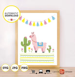 Llama láminas imprimible, 2 láminas digitales llama, alpaca, Láminas de pared, decoración infantil llama, JPG, PNG, SVG vector