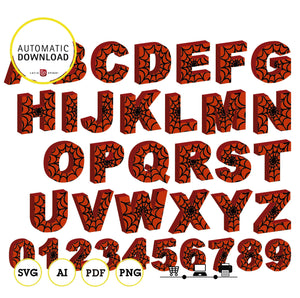 Spiderman alphabet, clipart 3d