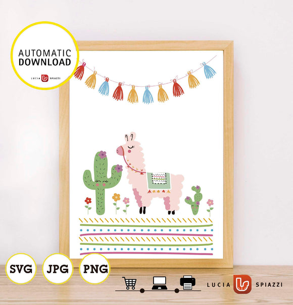 Llama láminas imprimible, 2 láminas digitales llama, alpaca, Láminas de pared, decoración infantil llama, JPG, PNG, SVG vector