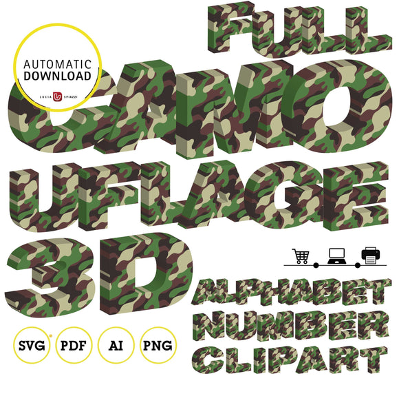 3d Alphabet camouflage, Immediate download