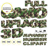 3d Alphabet camouflage, Immediate download