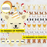 Perro cachorros Clipart, 54 imágenes, SVG, vector, cricut, ai, pdf, eps, PNG, 300 dpi con fondo transparente, cachorros kawaii