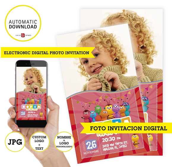 Bichikids, foto invitación digital de bichikids JPG para enviar por WhattsApp, FOTO, LOGO, datos personalizados