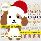 Perro cachorros Clipart, 54 imágenes, SVG, vector, cricut, ai, pdf, eps, PNG, 300 dpi con fondo transparente, cachorros kawaii