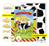 La Vaca Lola, La granja de Zenón tarjeta con datos personalizados, tarjeta imprimible de la vaca Lola, descargable. Formato JPG