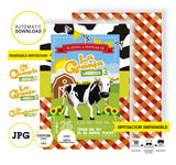 La Vaca Lola, La granja de Zenón tarjeta con datos personalizados, tarjeta imprimible de la vaca Lola, descargable. Formato JPG