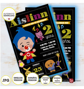 Plim plim clown, printable invitation, JPG