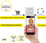 Bichikids, foto invitación digital de bichikids JPG para enviar por WhattsApp, FOTO, LOGO, datos personalizados