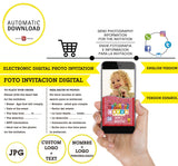 Bichikids, foto invitación digital de bichikids JPG para enviar por WhattsApp, FOTO, LOGO, datos personalizados